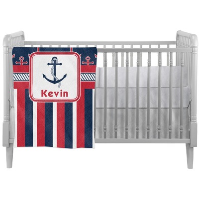 Nautical Anchors & Stripes Crib Comforter / Quilt (Personalized)
