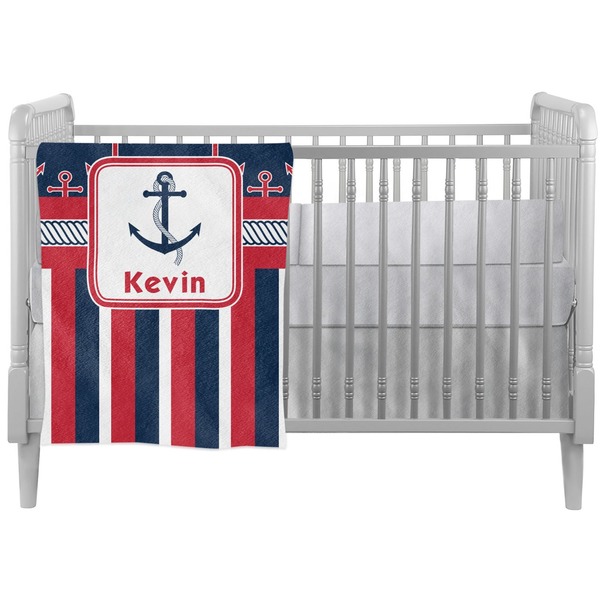 Custom Nautical Anchors & Stripes Crib Comforter / Quilt (Personalized)