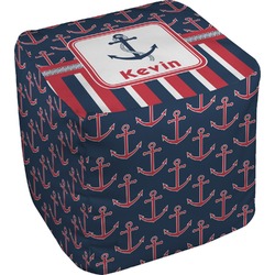 Nautical Anchors & Stripes Cube Pouf Ottoman (Personalized)