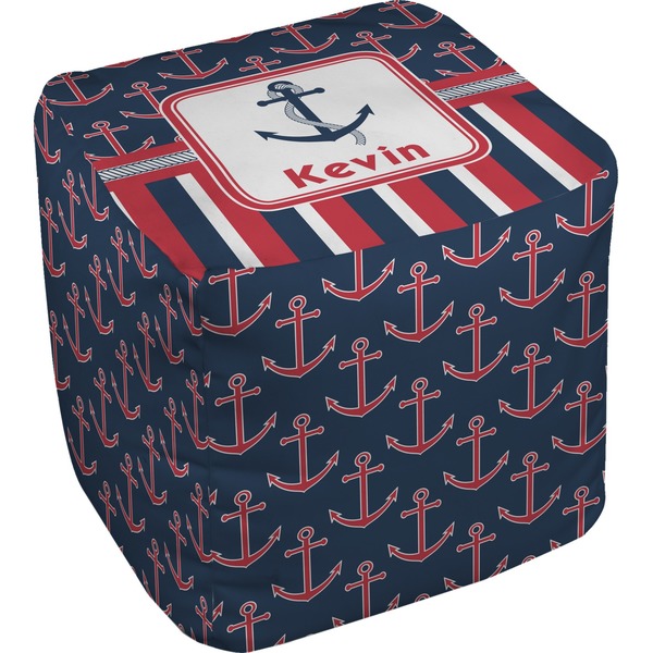 Custom Nautical Anchors & Stripes Cube Pouf Ottoman - 13" (Personalized)
