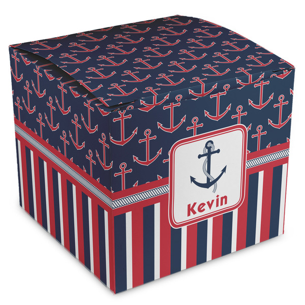 Custom Nautical Anchors & Stripes Cube Favor Gift Boxes (Personalized)