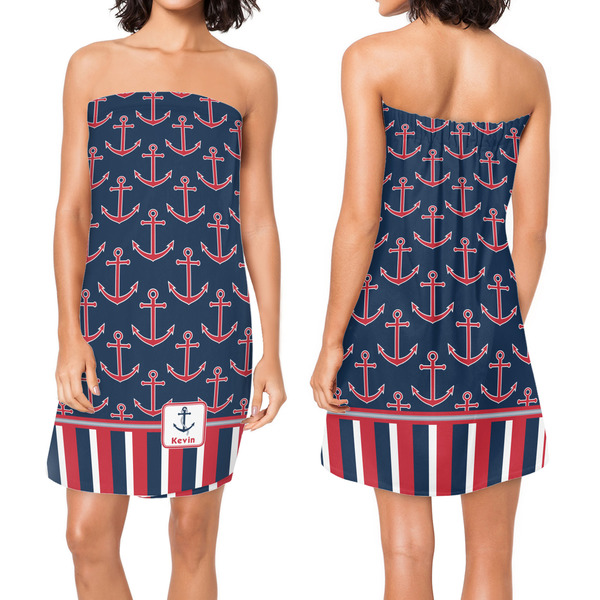 Nautical Anchors & Stripes Custom Bath Wrap - Front & Back View