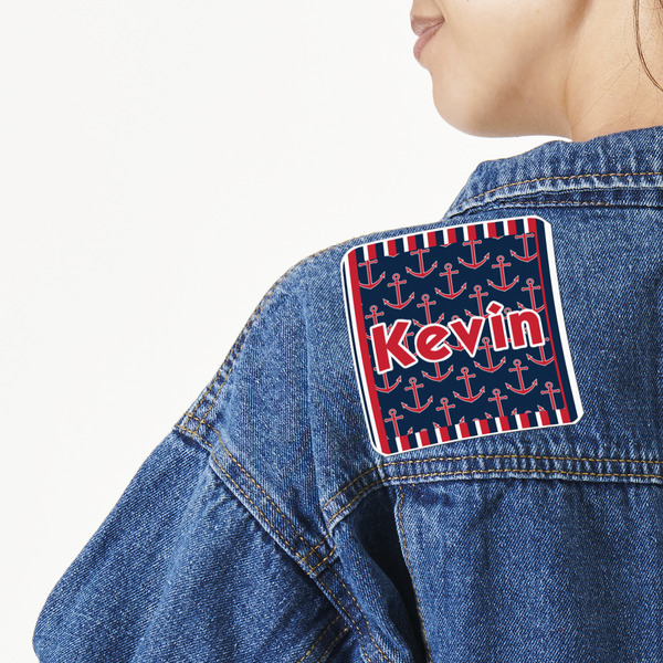 Custom Nautical Anchors & Stripes Twill Iron On Patch - Custom Shape - Large (Personalized)