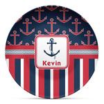 Nautical Anchors & Stripes Microwave Safe Plastic Plate - Composite Polymer (Personalized)