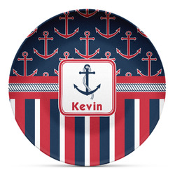 Nautical Anchors & Stripes Microwave Safe Plastic Plate - Composite Polymer (Personalized)