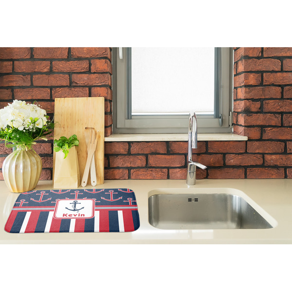 Nautical Anchors & Stripes Dish Drying Mat - LIFESTYLE 2