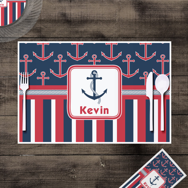 Nautical Anchors & Stripes Disposable Paper Placemat - In Context