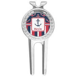 Nautical Anchors & Stripes Golf Divot Tool & Ball Marker (Personalized)