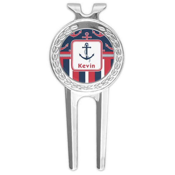 Custom Nautical Anchors & Stripes Golf Divot Tool & Ball Marker (Personalized)
