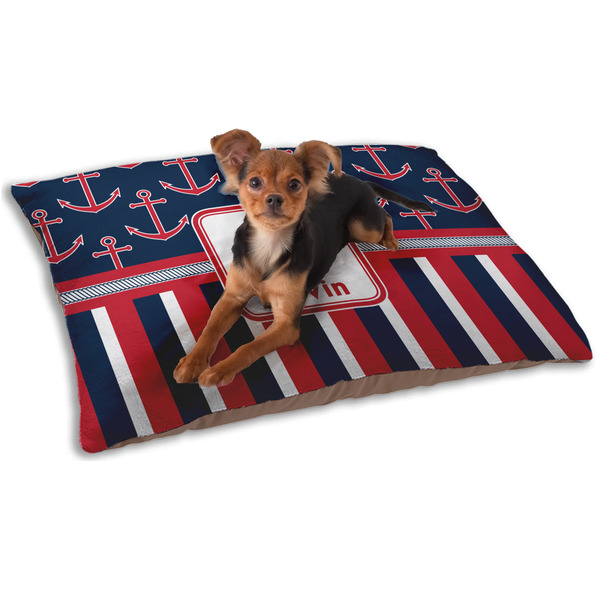 Custom Nautical Anchors & Stripes Dog Bed - Small w/ Name or Text