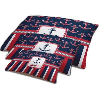 Nautical Anchors & Stripes Dog Bed w/ Name or Text