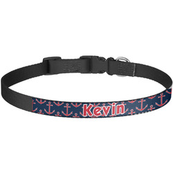 Nautical Anchors & Stripes Dog Collar - Large (Personalized)