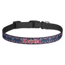 Nautical Anchors & Stripes Dog Collar - Medium (Personalized)