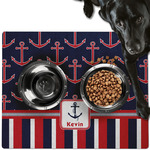 Nautical Anchors & Stripes Dog Food Mat - Large w/ Name or Text