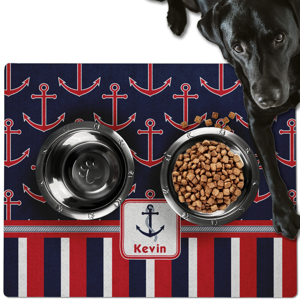 Nautical Anchors & Stripes Dog Food Mat - Large LIFESTYLE