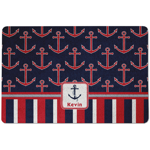 Custom Nautical Anchors & Stripes Dog Food Mat w/ Name or Text
