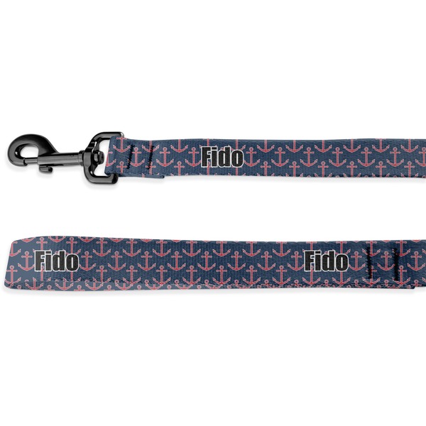Custom Nautical Anchors & Stripes Dog Leash - 6 ft (Personalized)