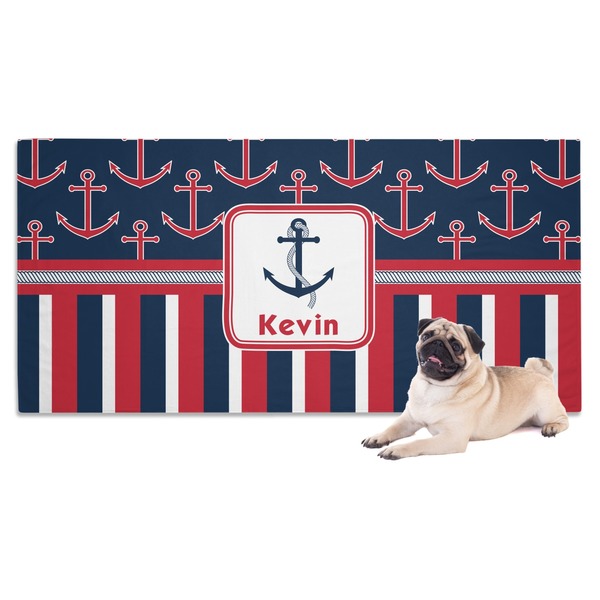Custom Nautical Anchors & Stripes Dog Towel (Personalized)