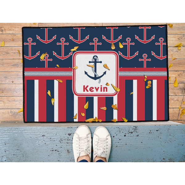 Nautical Anchors & Stripes Door Mat - LIFESTYLE (Med)