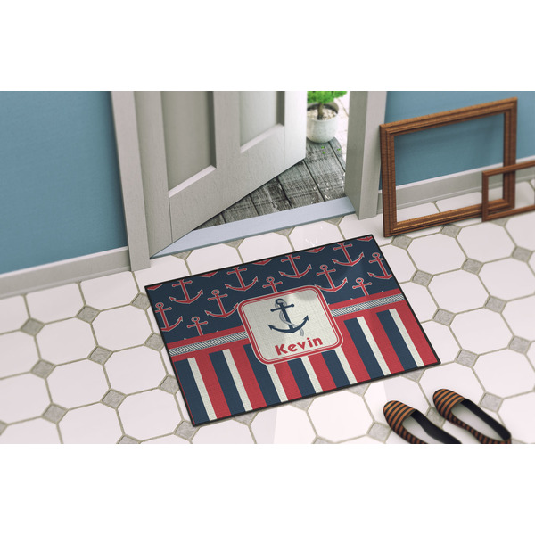 Nautical Anchors & Stripes Door Mat Lifestyle
