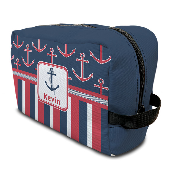 Custom Nautical Anchors & Stripes Toiletry Bag / Dopp Kit (Personalized)