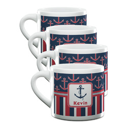 Nautical Anchors & Stripes Double Shot Espresso Cups - Set of 4 (Personalized)
