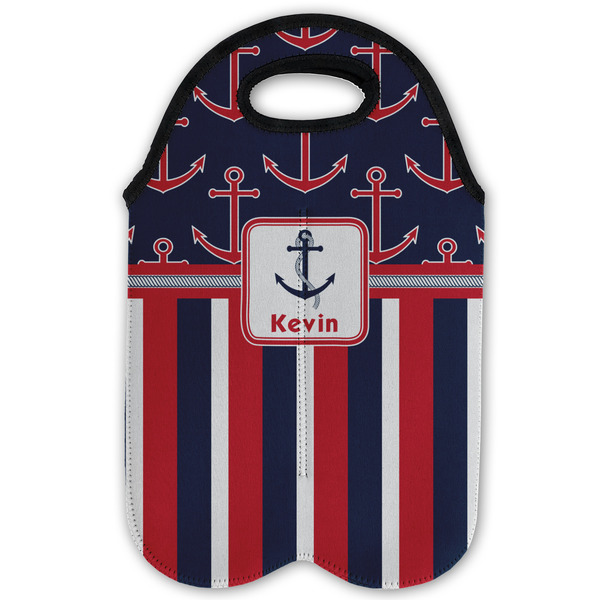 Nautical Anchors & Stripes Double Wine Tote - Flat (new)
