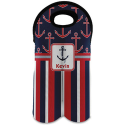 Nautical Anchors & Stripes Wine Tote Bag (2 Bottles) (Personalized)