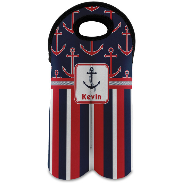 Custom Nautical Anchors & Stripes Wine Tote Bag (2 Bottles) (Personalized)