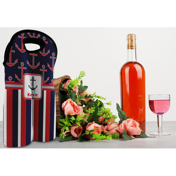 Nautical Anchors & Stripes Double Wine Tote - LIFESTYLE (new)