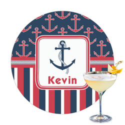 Nautical Anchors & Stripes Printed Drink Topper - 3.25" (Personalized)