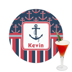 Nautical Anchors & Stripes Printed Drink Topper -  2.5" (Personalized)