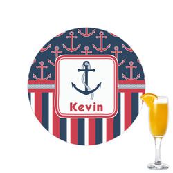 Nautical Anchors & Stripes Printed Drink Topper - 2.15" (Personalized)