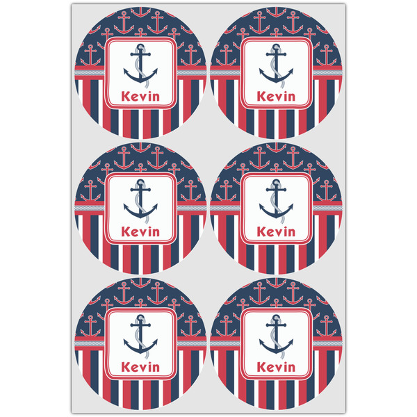 Nautical Anchors & Stripes Drink Topper - XLarge - Set of 6