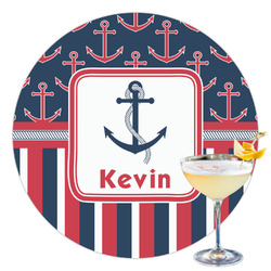 Nautical Anchors & Stripes Printed Drink Topper - 3.5" (Personalized)