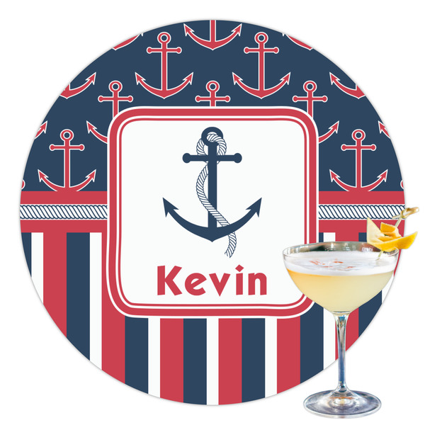 Custom Nautical Anchors & Stripes Printed Drink Topper - 3.5" (Personalized)