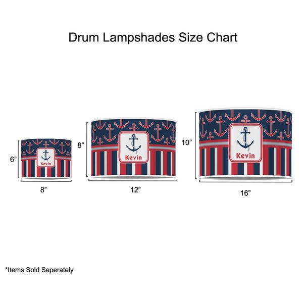 Nautical Anchors & Stripes Drum Lampshades - Sizing Chart