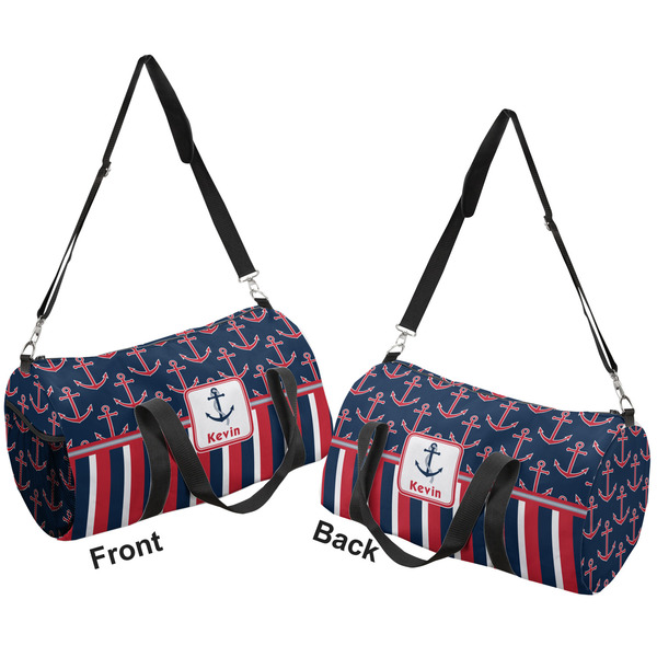 Nautical Anchors & Stripes Duffle bag large front and back sides