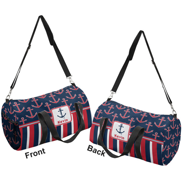 Nautical Anchors & Stripes Duffle bag small front and back sides