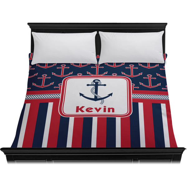 Nautical Anchors & Stripes Duvet Cover - King - On Bed - No Prop
