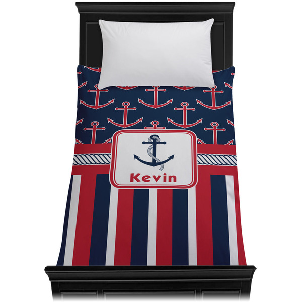 Nautical Anchors & Stripes Duvet Cover - Twin XL - On Bed - No Prop