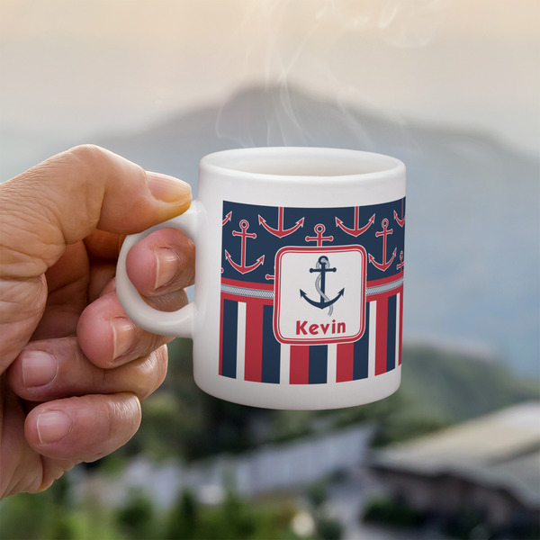 Custom Nautical Anchors & Stripes Single Shot Espresso Cup - Single (Personalized)