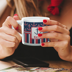 Nautical Anchors & Stripes Double Shot Espresso Cup - Single (Personalized)