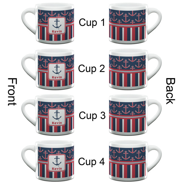 Nautical Anchors & Stripes Espresso Cup - 6oz (Double Shot Set of 4) APPROVAL