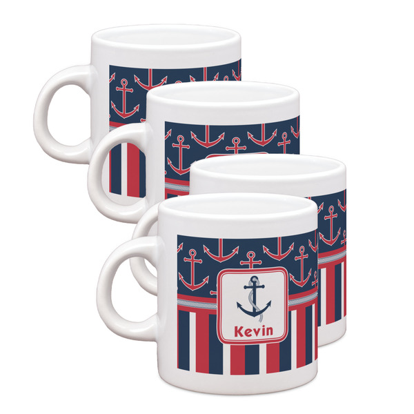 Custom Nautical Anchors & Stripes Single Shot Espresso Cups - Set of 4 (Personalized)