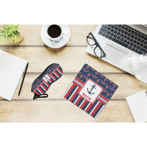 Nautical Anchors & Stripes Eyeglass Case and Cloth Set - LIFESTYLE