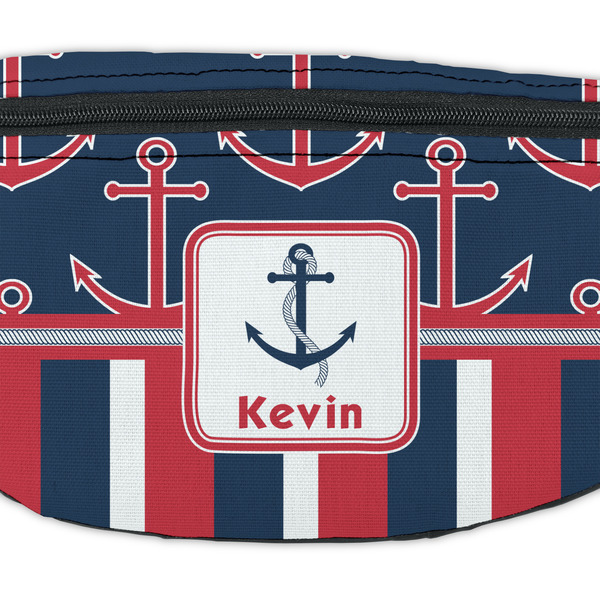 Nautical Anchors & Stripes Fanny Pack - Closeup