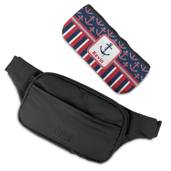 Nautical Anchors & Stripes Fanny Packs - FLAT (flap off)