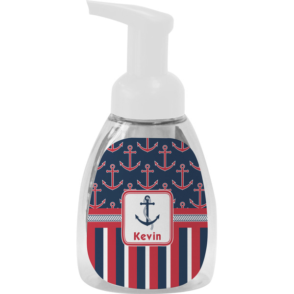 Custom Nautical Anchors & Stripes Foam Soap Bottle - White (Personalized)