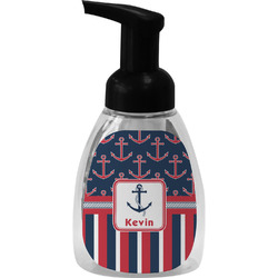Nautical Anchors & Stripes Foam Soap Bottle - Black (Personalized)